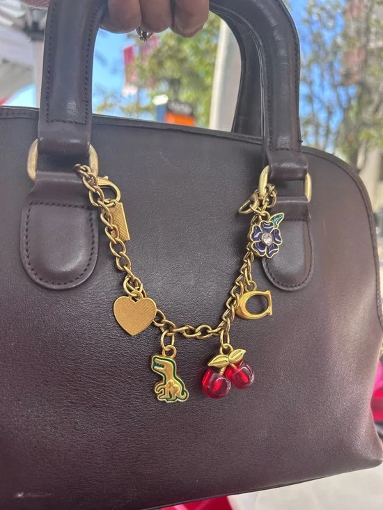 Coach Dark Brown Satchel with Gold Charm Chain - Picture 7 of 7